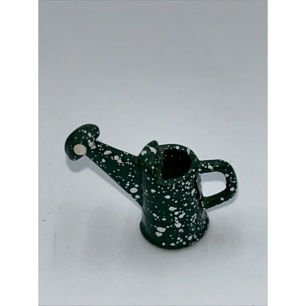Vintage Miniature Green Speckled Watering Can Heavy